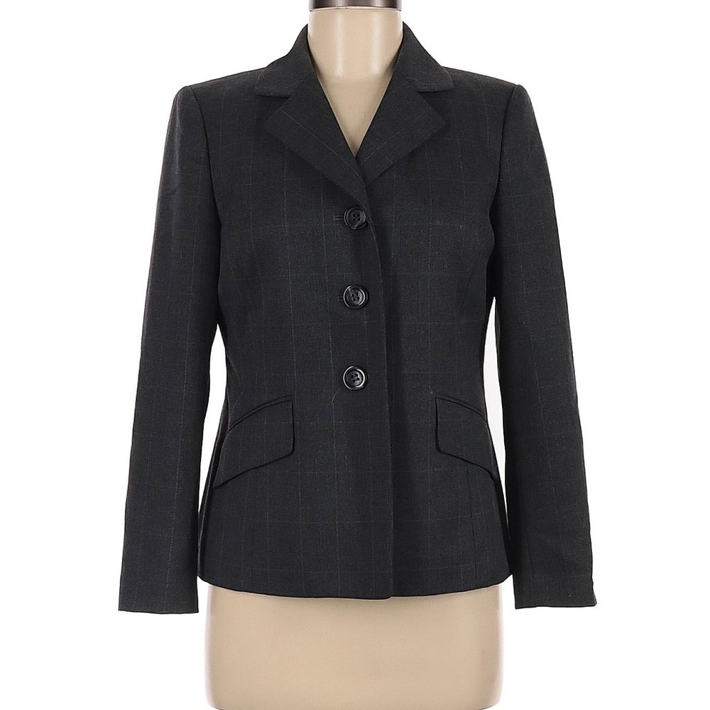 Kasper Jacket Black Gray Checkered Print Single Breast Sz 6 #561